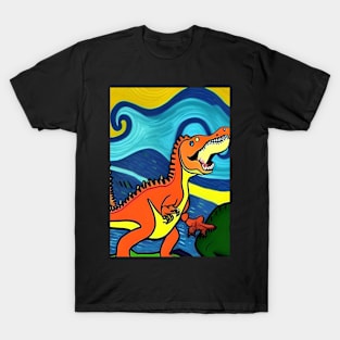 LONG NECKED YELLOW AND ORANGE DINOSAUR VAN GOGH STYLE T-Shirt